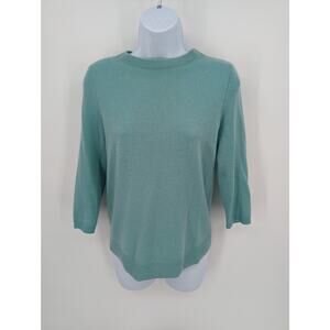 EUC 100% Cashmere Talbots Sweater size SP Teal Aquamarine Super Soft 3/4 Sleeve